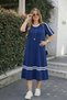 Women's Short Sleeve Crew Neck Stripe Detailed Midi Viscose Dress - 2