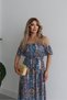 Women's Short Sleeve Madonna Collar Ruffled Waist Slit Maxi Single Jersey Dress - 7