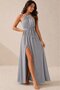 Women's Off-The-Shoulder, Lace-Up Back, Slit Detail, Long Janjan Crepe Dress - 3