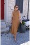 Women's Long Viscose Dress with Open Shoulders, Back Buckle Detail, and Slit - 2