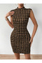 Women's Semi-Turtleneck Sleeveless Print Short Diving Dress - 6