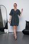 Batwing Sleeve V-Neck Polka Dot Patterned Mini Dress with Waist Tie Detail