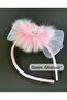 Pink Layered Tulle Bow Plush Feathered Stone Crown Women's Children's Crown Hair Accessory - 3