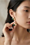 Elegant Stud Earrings with Green and Ecru Stone Detail and Gold Color Frame - 2