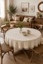 Linen Tasseled Round Tablecloth Plain Natural - Vintage Bohemian Country Living Room Kitchen Tablecloth - 5
