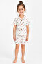 Shirt-Collar Buttoned Pajama Set Made of Fine Combed Cotton Fabric - 2