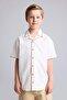 100% Cotton Regular Fit Apaş Collar Linen Short Sleeve Ecru Shirt for Boys I1369A826Sm - 3