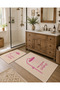 Pink Shower Themed Patterned Bath Mat with Velvet Dot Base - 8