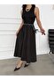 Women's Black Maxi Dress with Scarf Belt - 2