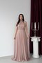 Powder-Colored Halter Neck Long Evening Dress with Waist Detail