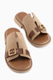 Gretha Beige Suede Buckle Women's Slippers - 4