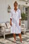White Shirt Collar Long Sleeve Buttoned Hidden Pocket Embroidered Casual Cotton Woven Dress 116 60 - 2