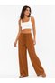 Women's Fabric Embossed Detailed Loose-Fitting Trousers with Wide Legs and Lace-Up Front, Stylish Twist Detail - 6