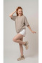 Women's Beige Oversize Crew Neck Comfortable Fit Relaxed T-Shirt - 7