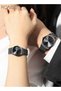 Couple Quartz Watch Set Alloy Strap Analog Round Dial Luxurious Luminous Waterproof Calendar Wristwatch Gift for Men and Women Black - 2