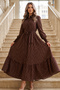 Belted Polka Dot Hijab Dress B2589 Brown - 3
