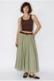 Women's Green 100% Cotton Pleated Lined Belt Detailed Maxi Skirt De261079 60286313
