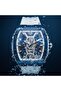 Apex X TR6603 Automatic Skeleton Watch White Silicone Strap Blue Silver Tonneau Dial 5ATM Water Resistant - 6