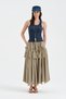 Women's Long Skirt with Cut-Out Detail on the Front and Elastic Waist Design