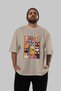For the Love of Cats 62 Front Cat Printed Beige Oversize T-Shirt 100% Cotton Unisex Cat Lover Premium Design - 5