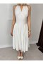 Halter Neck Halter Tie Midi Length White Dress - 4