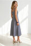 Women's Navy Blue Side Zipper Maxi Gingham Dress Elb-19002653 - 6