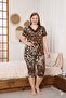 Mooda Women's Plus Size 100% Viscose Leopard Pattern Lace Detailed V-Neck Lycra Viscose Capri Pajamas Set - 3