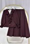 Ruffle Collar Buttoned Sleeve Gathered Skirt Set