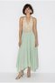 Women's Water Green Elastic Waist Crush Effect Lined Flounce Long Skirt De261022 60286318 - 2
