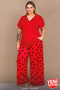 Large Size Women's Viscose Pajama Set Red Heart Patterned V-Neck Summer Comfortable Fit Home Wear 11055 - 5