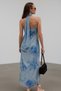 Women's Blue Floral Patterned Knitted Dress with Shawl Detail - 3