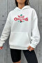 New Year's Merry Christmas Printed Oversize Hooded Sweatshirt Hoodie - White