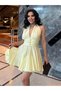 Yellow Halter Neck Mini Linen Dress – Waist Detail, Flowing Skirt, Stylish Summer Dress 8000 - 3