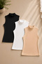 Women's Black & White & Nude Cotton Lycra Zero Sleeve Turtleneck Combed Cotton 3-Piece Undershirt