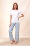 Women's White 100% Cotton Regular Fit Crew Neck Short Sleeve T-Shirt with Ruffle Shoulder Detail Teresa - 6