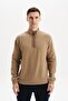 Ar-Ma Men's Half Zipper Sweatshirt Basic Without Print Without Pockets Regular Fit Carbon Brushed Thessaloniki K30554
