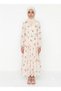 Girl's Chiffon Dress Long Sleeve Floral Print Matching Hijab Summer Dress