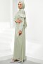 Mint Green Janjan Evening Dress with Gathered Front and Shoulder Detail - 4