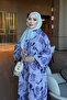Lilac Half Buttoned Sleeves Elasticized Patterned Viscose Dress - 4