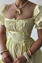 Puff Sleeve Square Neck Shirred Mini Dress Bow Detail Short Summer Dress - 6