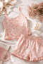 Women's Cherry Patterned Strappy Ruffle Detailed Shorts Set