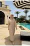 Luna Belted Shirt Dress Strawberry Fabric Summer Hijab Dress-Beige - 2
