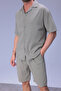 Men's Comfortable Fit Linen Shirt with Pockets and Elastic Waist Shorts Summer Oversize Set - 3