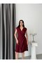 Burgundy Double-Breasted Sleeveless Striped Midi Satin Dress - 3