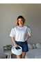 Women's White Shoulder Star Stone Detailed T-Shirt