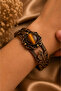 Women's Tiger's Eye Stone Copper Bracelet with Leaf Figure, Authentic Design, Adjustable Stylish Bracelet - 2