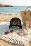 Women's Black Summer Mesh Bandana Hat with Pearls Knitted Beach Hat Bohemian Style - 5