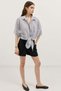 Navy Blue Knotted Striped Women's Shirt - 5