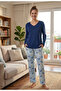 Women's V-Neck Lycra High Quality Pajama Set 100% Cotton - 2