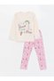 Lcw Kids Pink Crew Neck Printed Long Sleeve Girls Pajamas Set